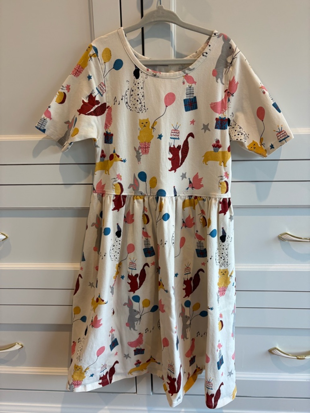 Girls' Pink Chicken Party Animal Print Dress - Cute Balloon & Gift Pattern